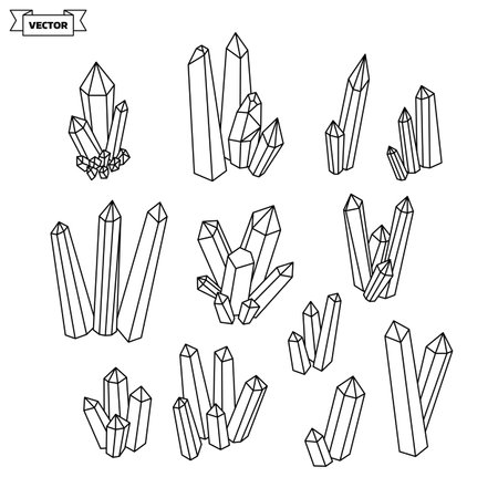 Set of vector linear icons. Collection of minerals and natural crystals. Simple illustration.のイラスト素材