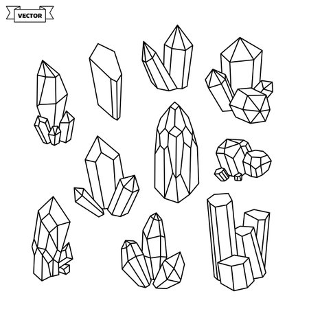 Set of vector linear icons. Collection of minerals and natural crystals. Simple illustration.のイラスト素材