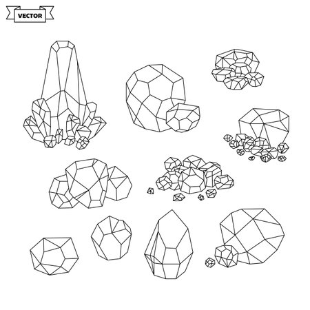 Set of vector linear icons. Collection of minerals and natural crystals. Simple illustration.のイラスト素材