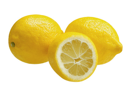 Three lemons, isolated on white backgroundの写真素材