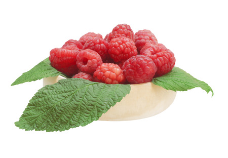 Raspberries in the basket, isolated on white background