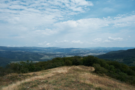A tourist trip to the natural places of Georgia, the Caucasus. Algeti National Park at the end of summer. Beautiful idyllic landscapeの写真素材