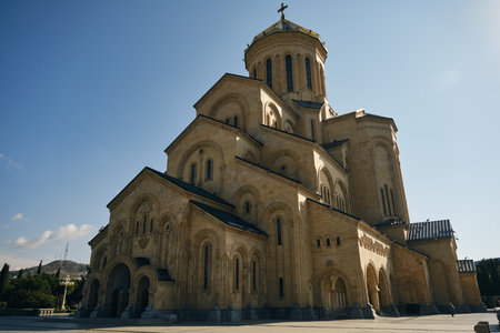 Georgia, Tbilisi - September 2023. The Cathedral of the Holy Trinity Tsminda Sameba is the largest...