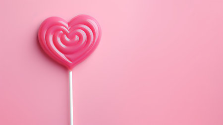 Sweet sugar heart-shaped lollipop on a pink pastel trendy color background. Valentine's Day concept. Generated by AIの素材