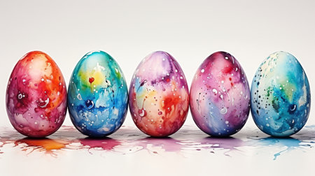 Pastel easter egg watercolor paintings set for festive decoration on white backgroundの素材