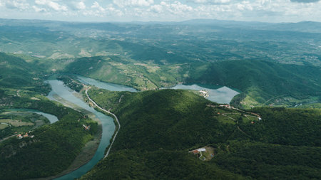 Meander of the West Morava River surrounded by green hills in Ovcar-Kablar Gorge. Serbia country...