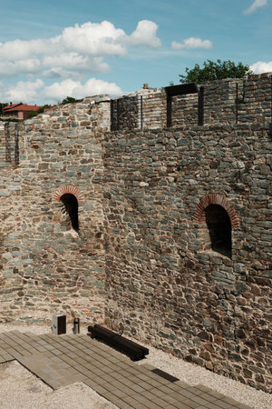 Brick windows and thick stone walls of Ram Fortress in Serbia. A popular tourist destination
