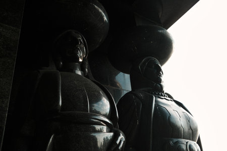 Close-up view of stone statues at the Monument to the Unknown Hero on Avala, Belgrade, Serbia....