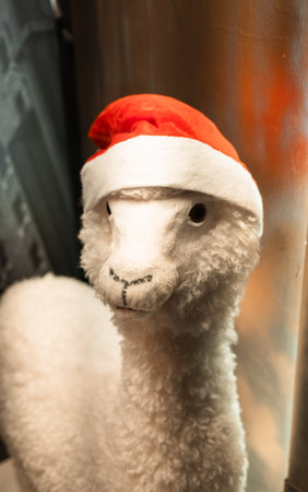 A decorative llama in a Santa hat adds a playful touch to the Christmas market in Belgrade. Knez Mihaila Street Main pedestrian zone in the cityの写真素材