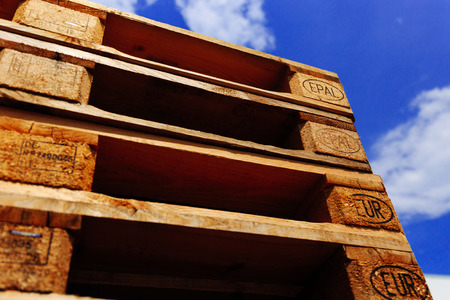 Euro pallet stack. Focus on EPAL signs.