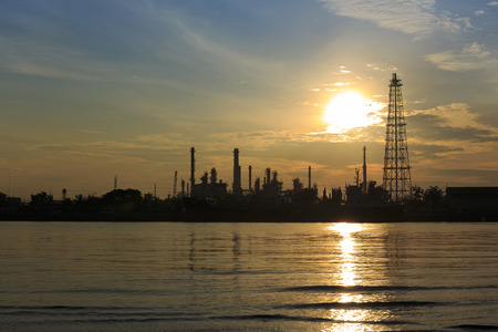 Bangchak Petroleum's oil refinery, beside the Chao Phraya River, Phra Khanong District, Bangkok, Thailandの写真素材
