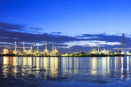 Bangchak Petroleum's oil refinery, beside the Chao Phraya River, Phra Khanong District, Bangkok, Thailandの写真素材