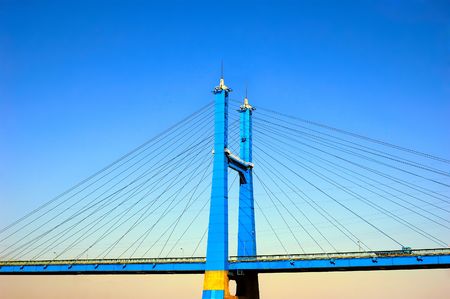 Suspension bridge on Huanghe Riverの写真素材