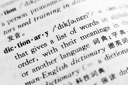 The word dictionary.Macro of an English-Chinese dictionary.の写真素材