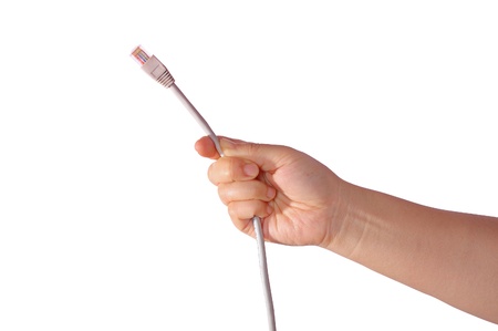Hand holding network cable