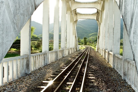railway with white bridgeの写真素材