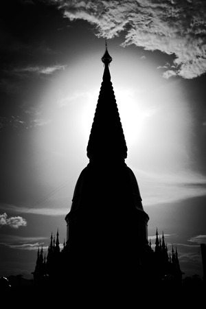silhouette of Sriwiengchai pagoda in Lamphun Thailandの写真素材