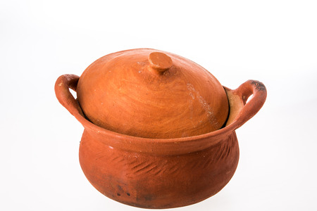 clay pot on white backgroundの写真素材