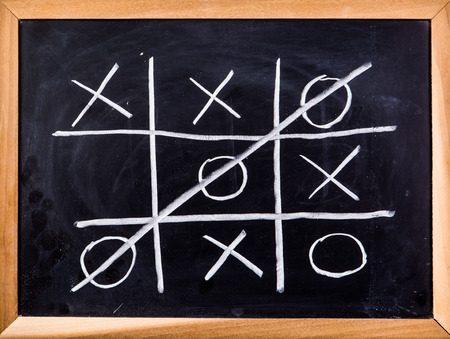 noughts and crosses game on blackboardの写真素材