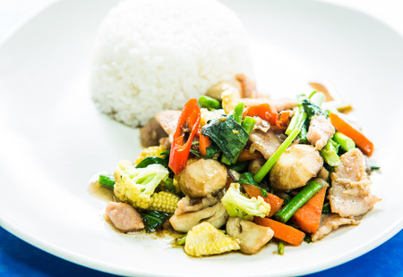 Stir-fried spicy with riceの写真素材