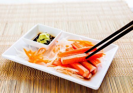 crab stick in plateの写真素材