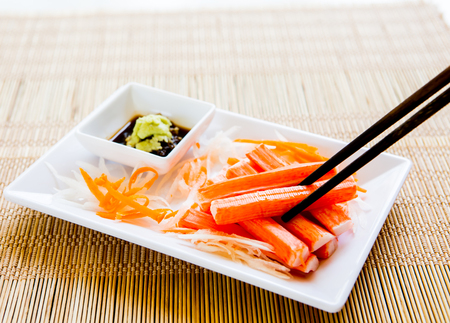 crab stick in plateの写真素材