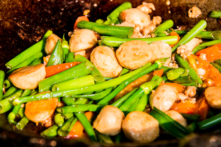 frying onion flower with porkの写真素材