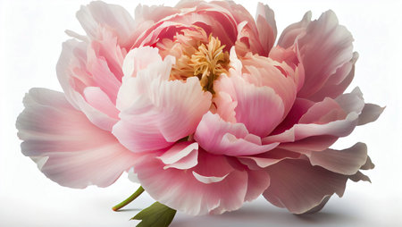 Front top photography of a delicately pink isolated peony on a white background with Generative AI Technologyの素材