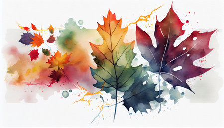 Watercolor abstract background autumn collection with maple and seasonal leaves  perfect for your designed web, wall, cards with Generative AI Technologyの素材
