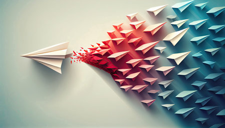 Business concept. Group of Paper plane. Think different with Generative AI Technologyの素材