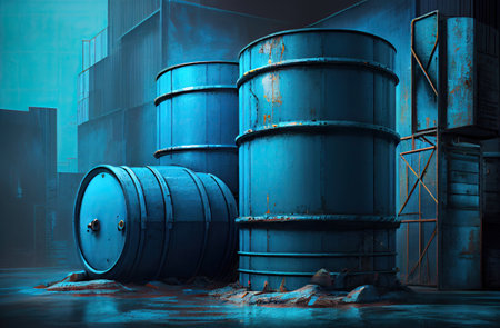 Industrial Background with Blue Barrels with Generative AI Technologyの素材