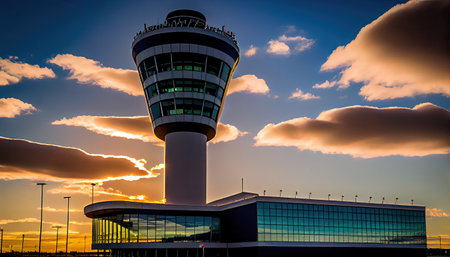Airport Visual Control Tower. The new air traffic control tower with Generative AI Technologyの素材