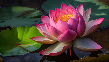 Pink lotus flower in the basin In the garden with Generative AI Technologyの素材