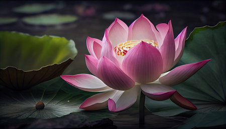 Pink lotus flower in the basin In the garden with Generative AI Technologyの素材