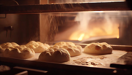 Making bread  production in oven. Behind the scence of Bakery shop with Generative AI Technologyの素材