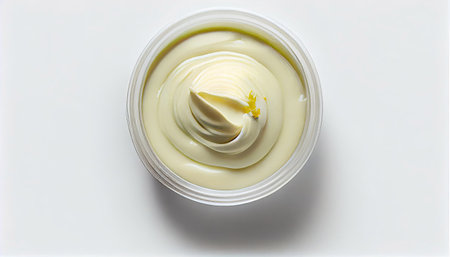 Small pot of garlic mayonnaise isolated detail from above with Generative AI Technologyの素材