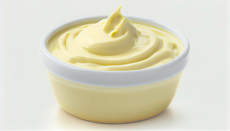 Homemade mayonnaise on white background with Generative AI Technologyの素材