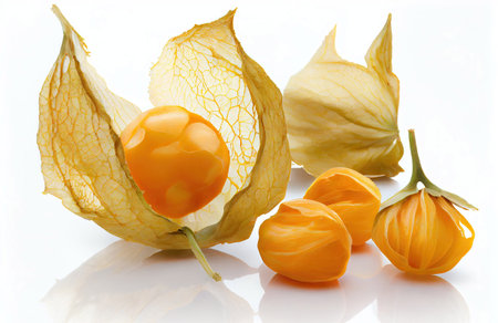Physalis fruits with calyx isolated white background with Generative AI Technologyの素材