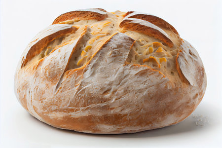 Rustic loaf of sourdough bread, white background with Generative AI Technologyの素材