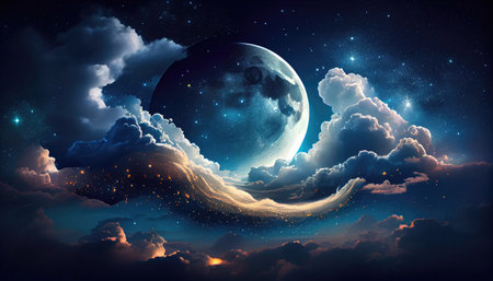 backgrounds night sky with stars and moon and beautiful clouds with Generative AI Technologyの素材