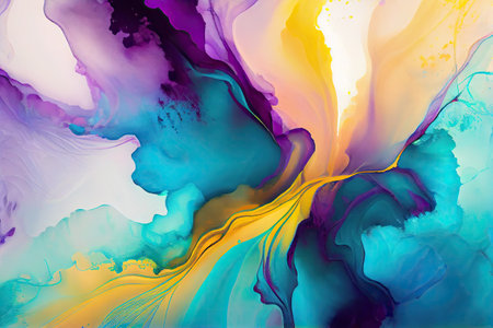 Closeup alcohol ink abstract painting. Soft color texture. Bright modern art with Generative AI Technologyの素材