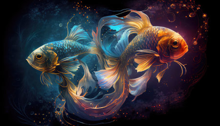Zodiac sign of Pisces, fantasy fish with magic light in space with Generative AI Technologyの素材