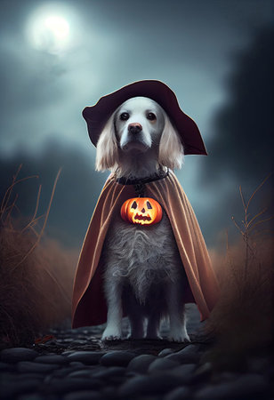 dog in halloween costume walking outdoors with Generative AI Technologyの素材