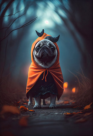 dog in halloween costume walking outdoors with Generative AI Technologyの素材