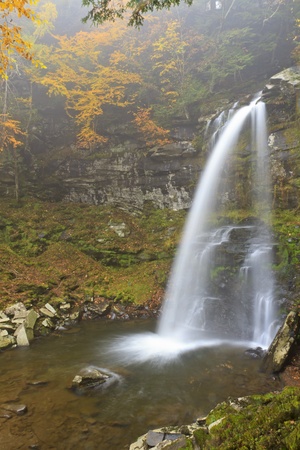 A long exposure of misty Plattekill Falls in the Catskills Mountains of New Yorkの写真素材