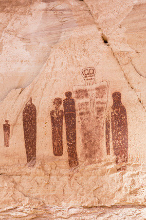 The Great Ghost cluster of Barrier Canyon paintngs in the remote Horseshoe Canyon Unit of Canyonlands National Park, Utah.の写真素材