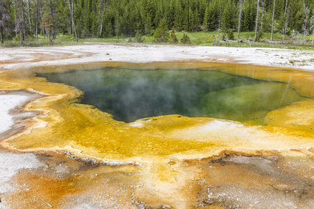 Emerald Pool hot springs at Black Sand Basin in Yellowstone National Park, Wyoming.の写真素材