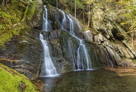 Moss Glen Falls and green pool in Granville, Vermont, along Vermont Route 100.の写真素材