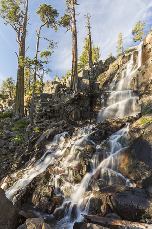 Morning light on Eagle Falls off Lake Tahoe in Emerald Bay State Park, South Tahoe, California.の写真素材