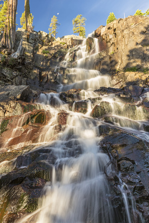 Morning light on Eagle Falls off Lake Tahoe in Emerald Bay State Park, South Tahoe, California.の写真素材